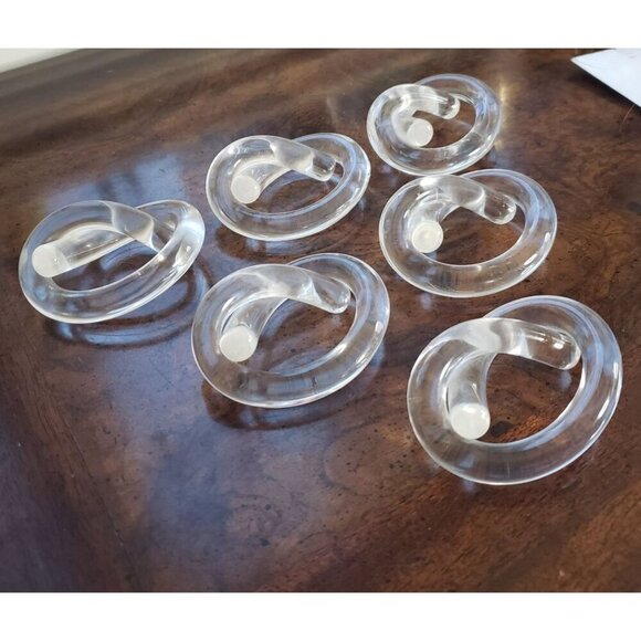 Vtg MCM Dorothy Thorpe Pretzel Clear Lucite Acrylic Love Knot Napkin Rings S/6 - Picture 8 of 9